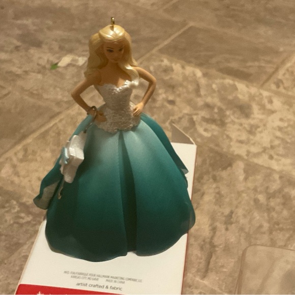 Hallmark Keepsake Barbie Ornament with Teal and White Gown - Picture 4 of 6